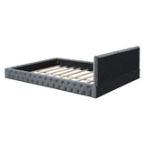 Queen Size Velvet Upholstered Platform Bed, with Luxurious Diamond Grid Headboard,Beige
