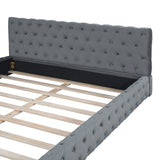 Queen Size Velvet Upholstered Platform Bed, with Luxurious Diamond Grid Headboard,Beige