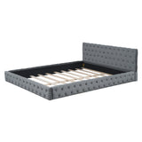 Queen Size Velvet Upholstered Platform Bed, with Luxurious Diamond Grid Headboard,Beige