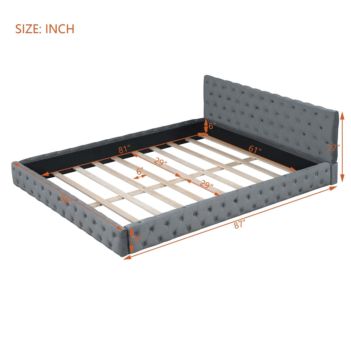 Queen Size Velvet Upholstered Platform Bed, with Luxurious Diamond Grid Headboard,Beige