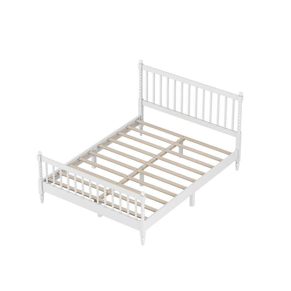 Queen Size Wood Platform Bed with Gourd Shaped Headboard and Footboard