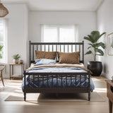 Queen Size Wood Platform Bed with Gourd Shaped Headboard and Footboard