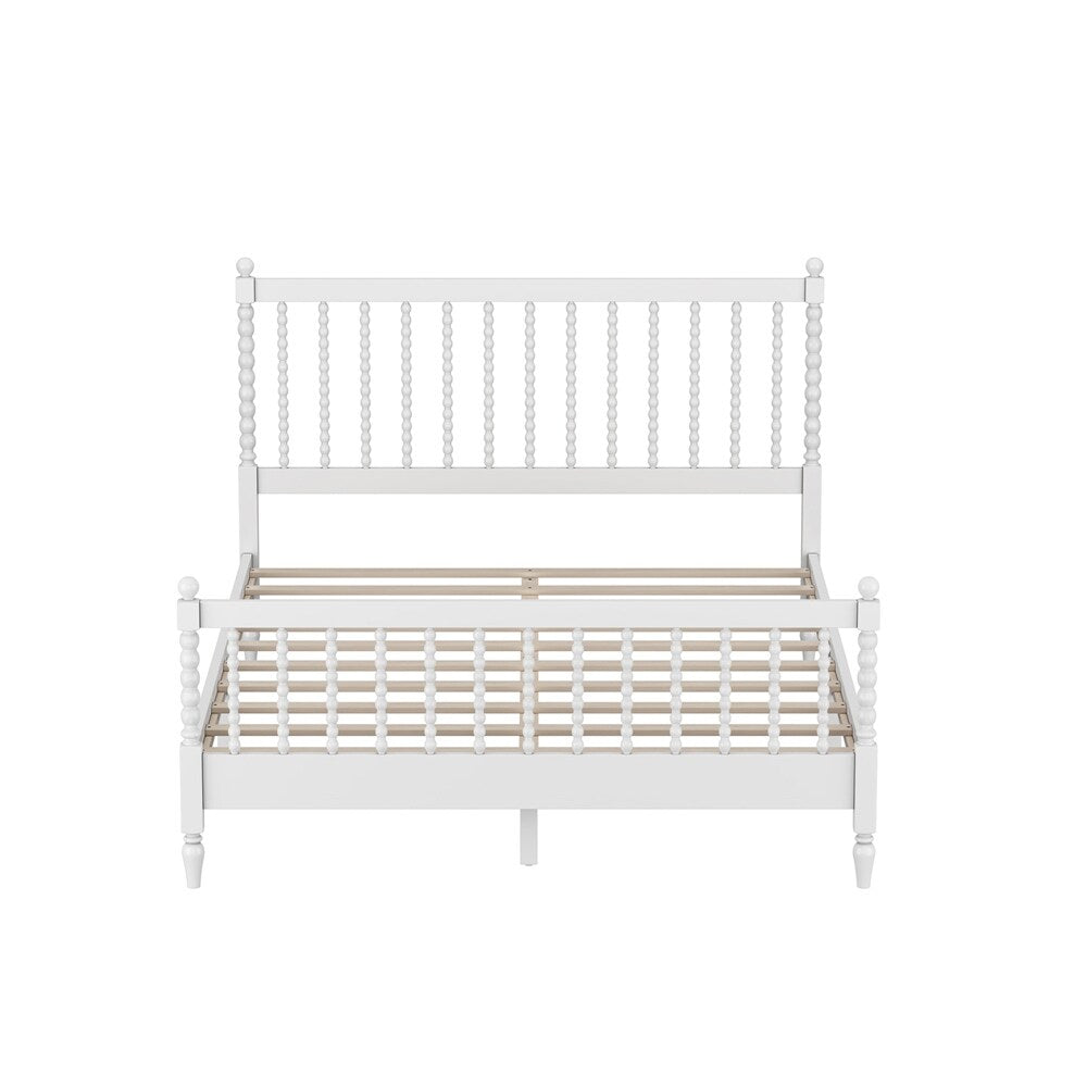 Queen Size Wood Platform Bed with Gourd Shaped Headboard and Footboard
