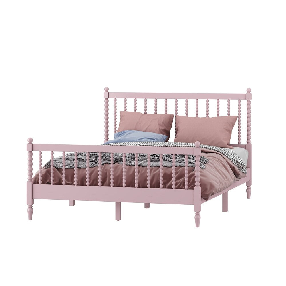 Queen Size Wood Platform Bed with Gourd Shaped Headboard and Footboard