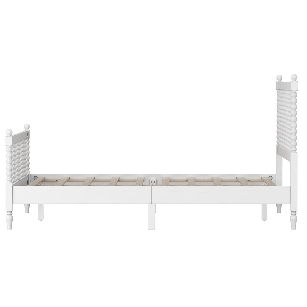 Queen Size Wood Platform Bed with Gourd Shaped Headboard and Footboard