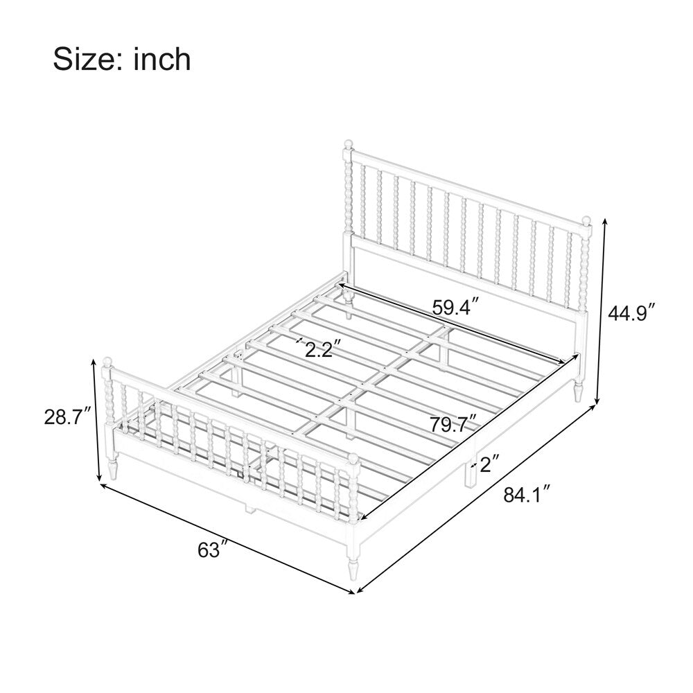 Queen Size Wood Platform Bed with Gourd Shaped Headboard and Footboard