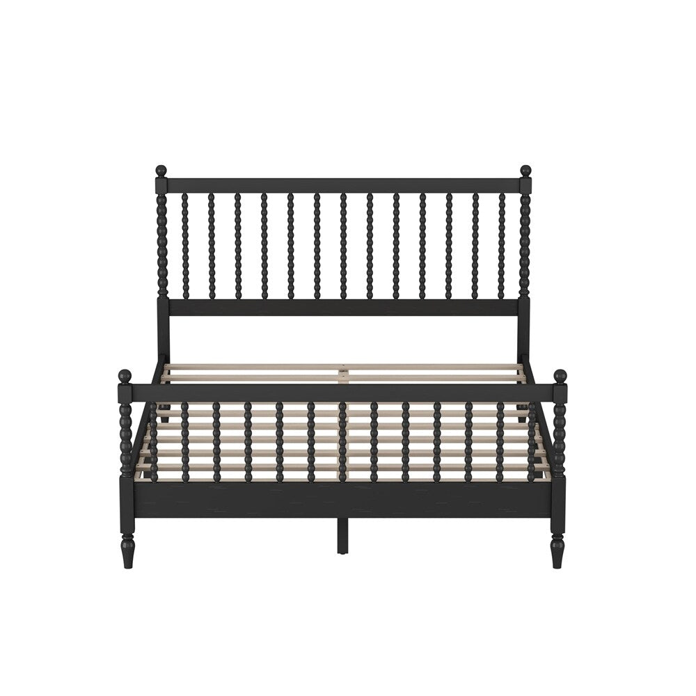 Queen Size Wood Platform Bed with Gourd Shaped Headboard and Footboard