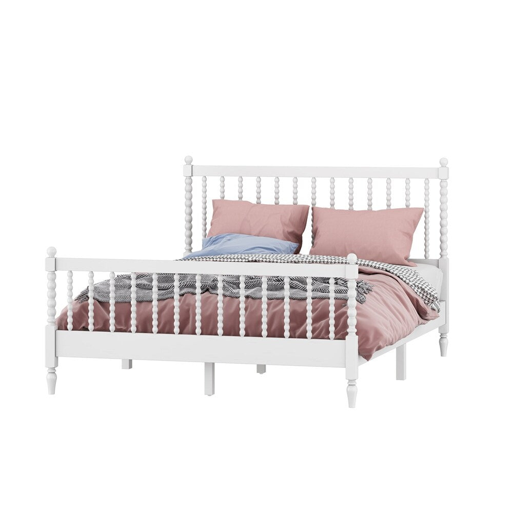Queen Size Wood Platform Bed with Gourd Shaped Headboard and Footboard