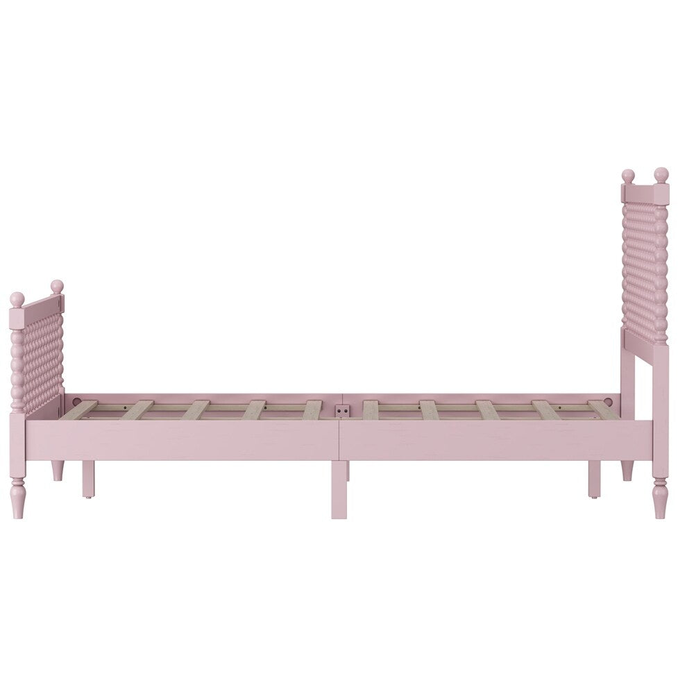 Queen Size Wood Platform Bed with Gourd Shaped Headboard and Footboard