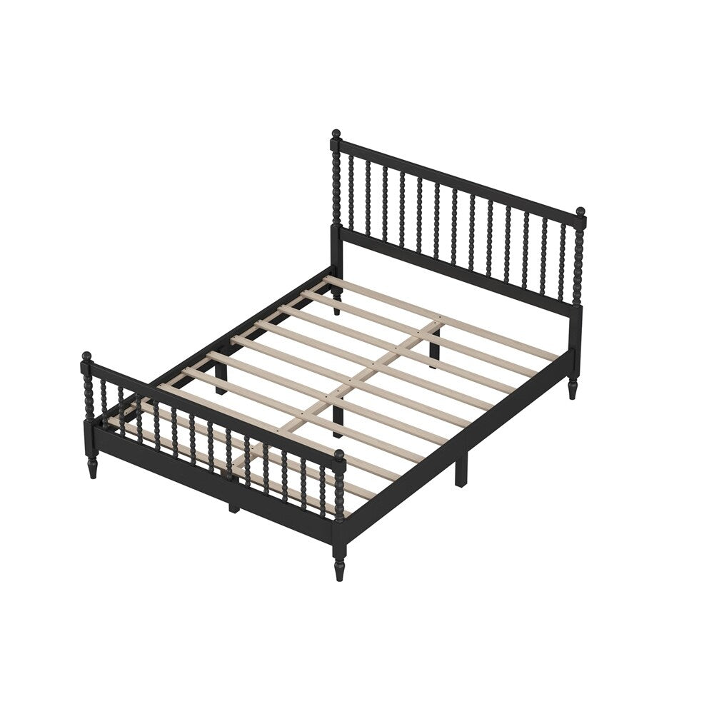 Queen Size Wood Platform Bed with Gourd Shaped Headboard and Footboard