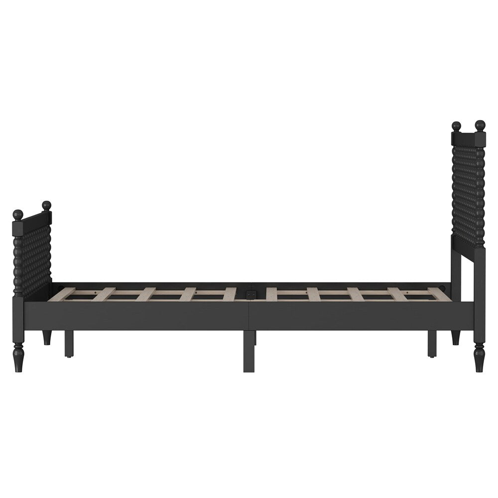 Queen Size Wood Platform Bed with Gourd Shaped Headboard and Footboard