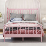 Queen Size Wood Platform Bed with Gourd Shaped Headboard and Footboard