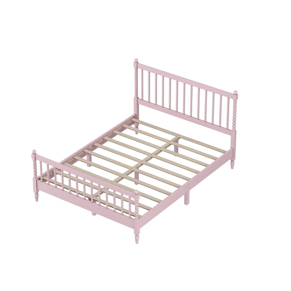 Queen Size Wood Platform Bed with Gourd Shaped Headboard and Footboard