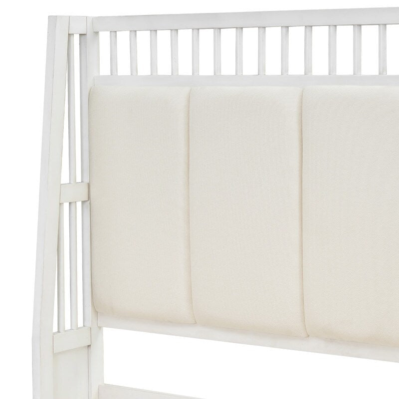 Queen Size Wood Platform Bed with Upholstered Headboard and 2 Drawers