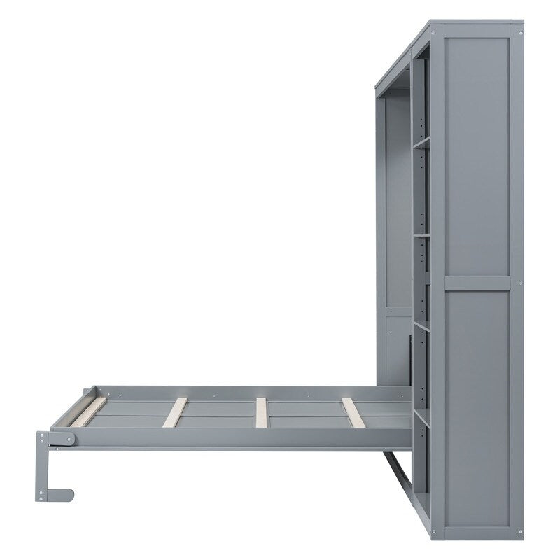 Queen Size Wooden Murphy Bed Wall Bed with Shelves