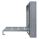 Queen Size Wooden Murphy Bed Wall Bed with Shelves