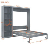 Queen Size Wooden Murphy Bed Wall Bed with Shelves