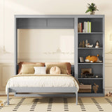 Queen Size Wooden Murphy Bed Wall Bed with Shelves