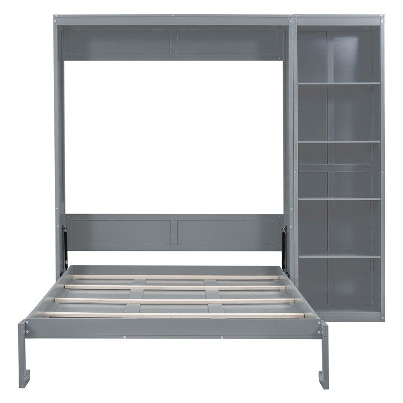 Queen Size Wooden Murphy Bed Wall Bed with Shelves
