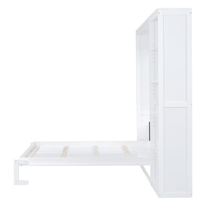 Queen Size Wooden Murphy Bed Wall Bed with Shelves