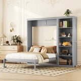 Queen Size Wooden Murphy Bed Wall Bed with Shelves