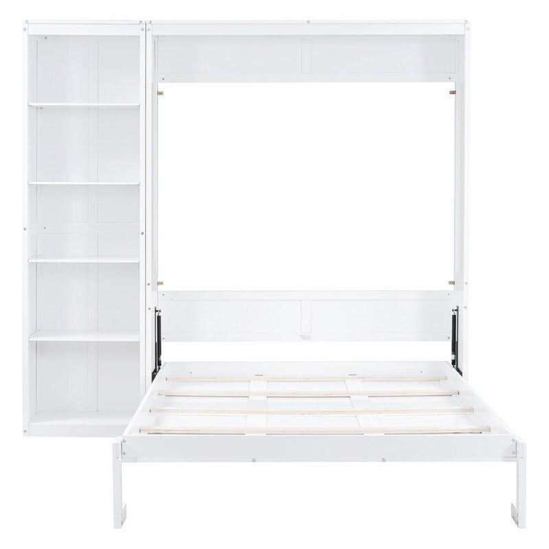 Queen Size Wooden Murphy Bed Wall Bed with Shelves