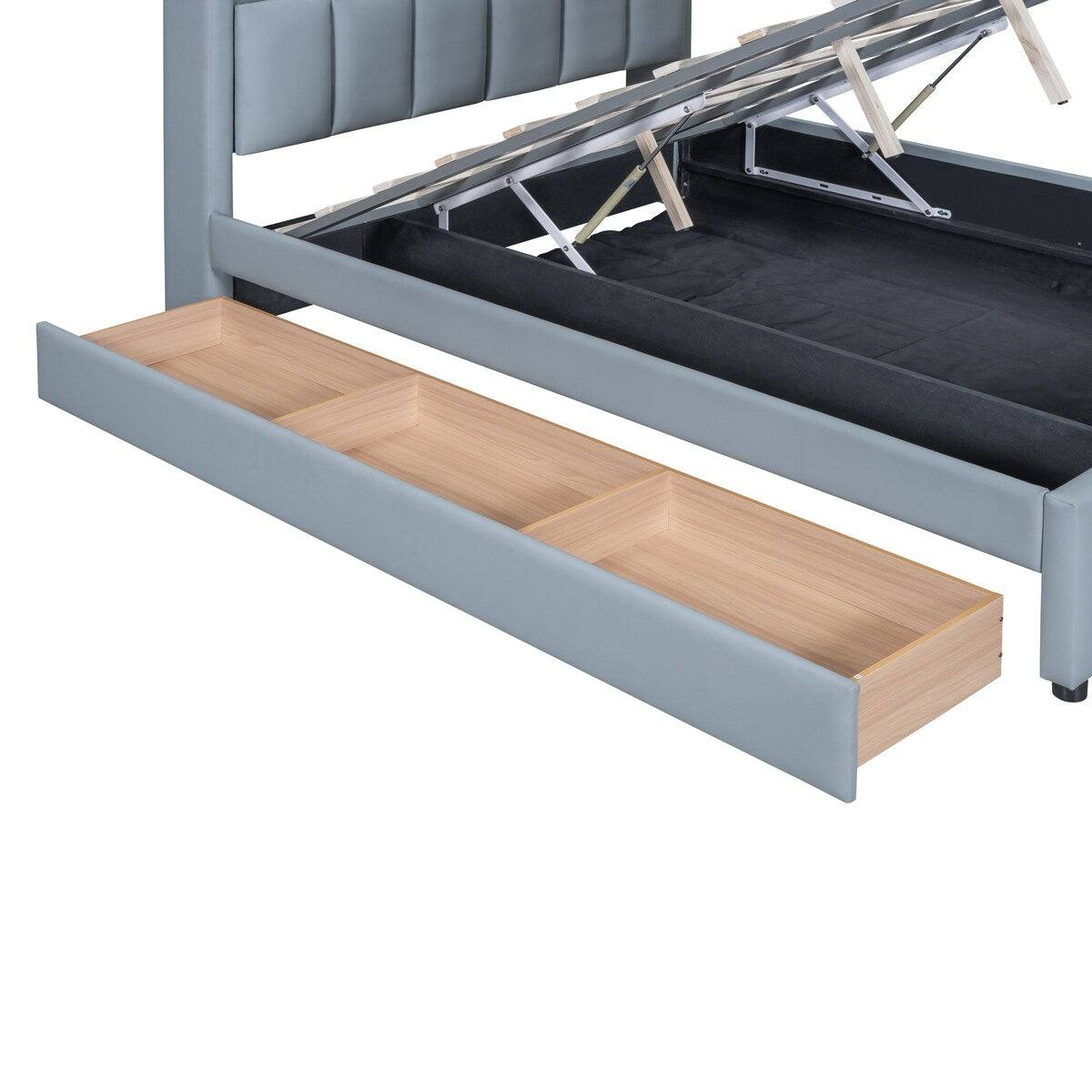 Queen Size & Twin XL Size Upholstered Platform Bed,Mother & Child Bed with Hydraulic Storage System