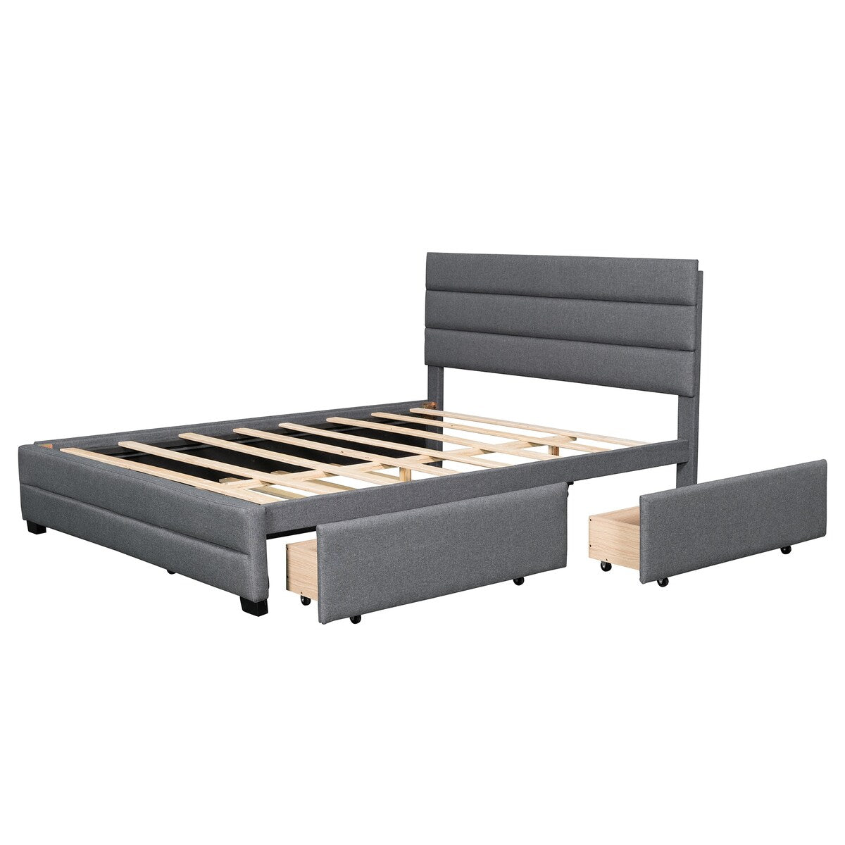Queen Upholstered Platform Bed with Trundle and Two Drawers