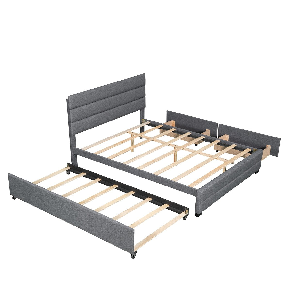 Queen Upholstered Platform Bed with Trundle and Two Drawers