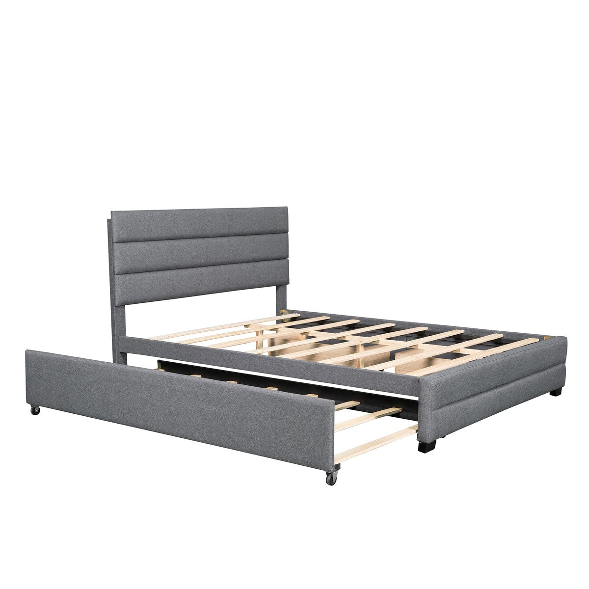 Queen Upholstered Platform Bed with Trundle and Two Drawers