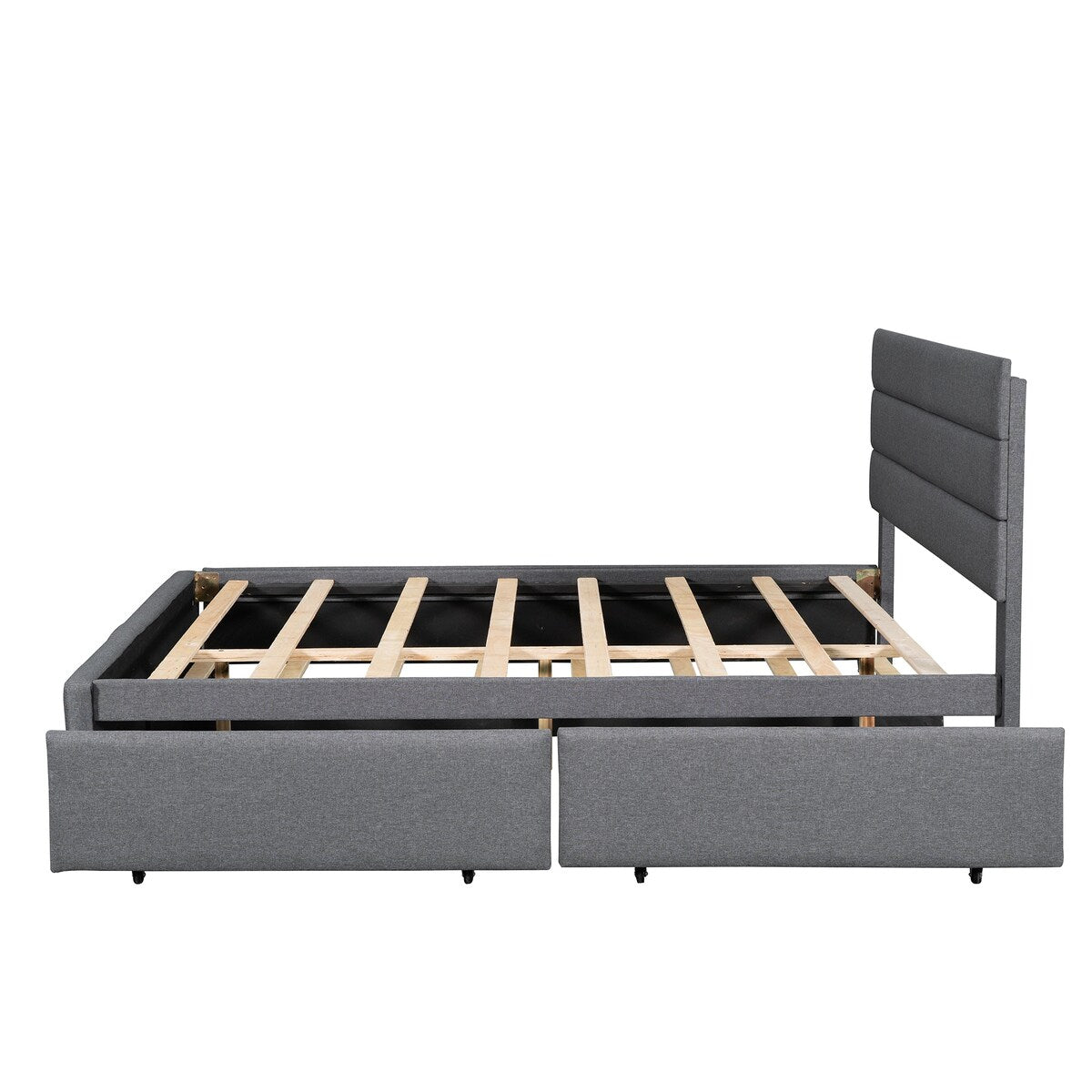 Queen Upholstered Platform Bed with Trundle and Two Drawers