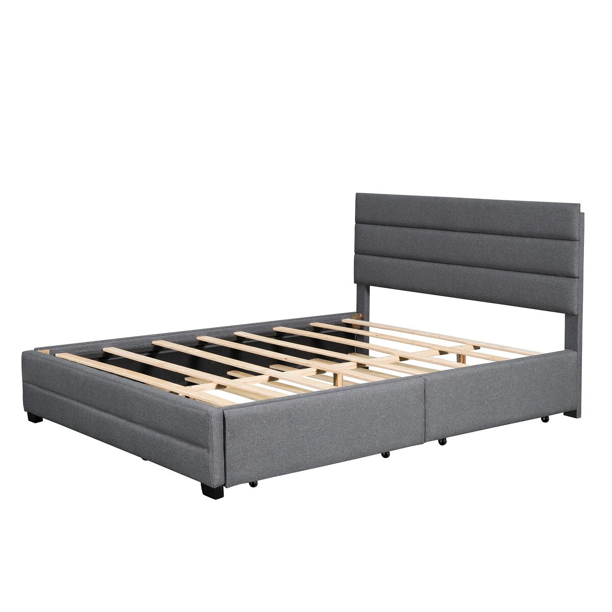 Queen Upholstered Platform Bed with Trundle and Two Drawers