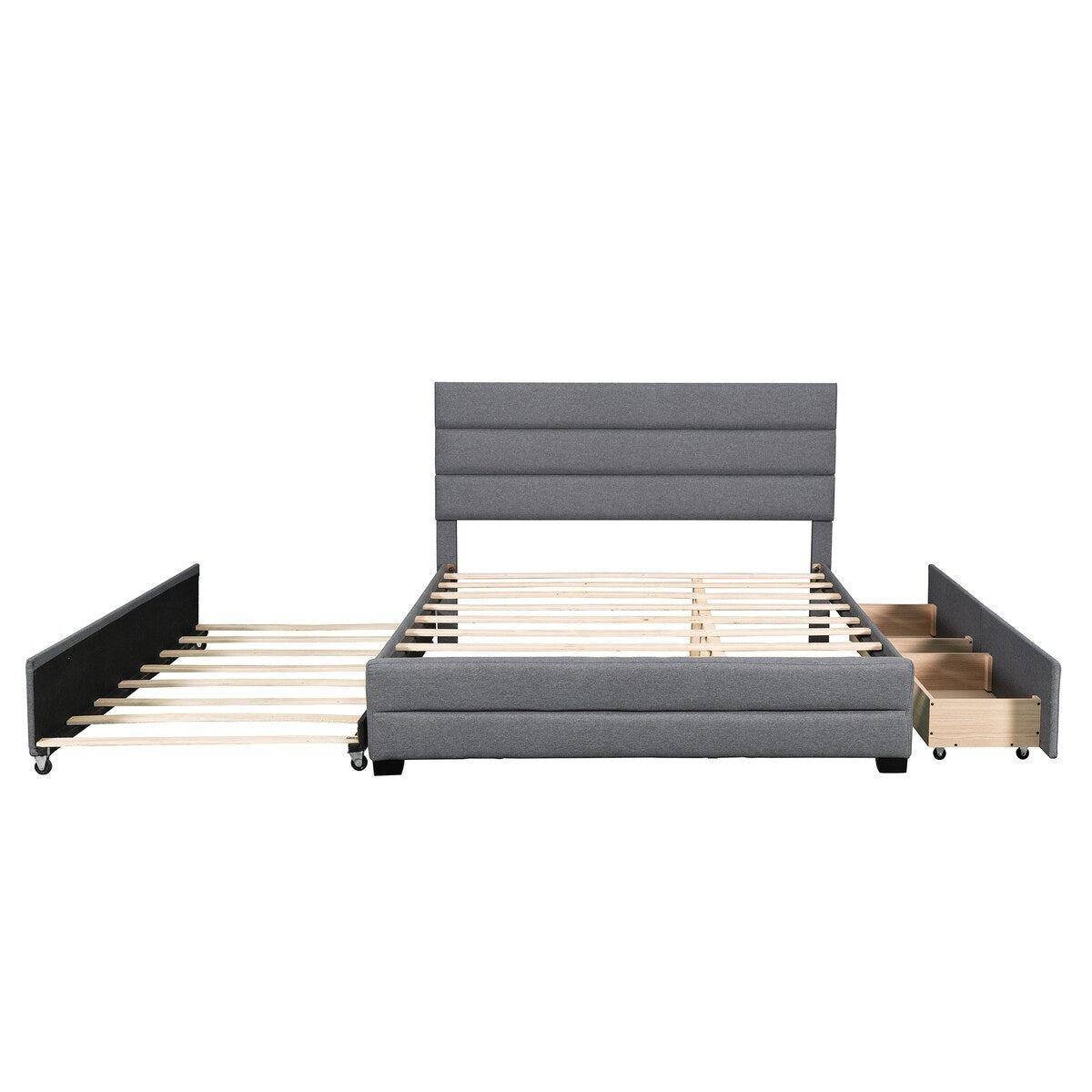 Queen Upholstered Platform Bed with Trundle and Two Drawers