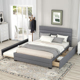 Queen Upholstered Platform Bed with Trundle and Two Drawers