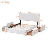 Queen Upholstered Platform Bed, Classic Headboard, 4 Drawers, Linen Fabric, No Box Spring