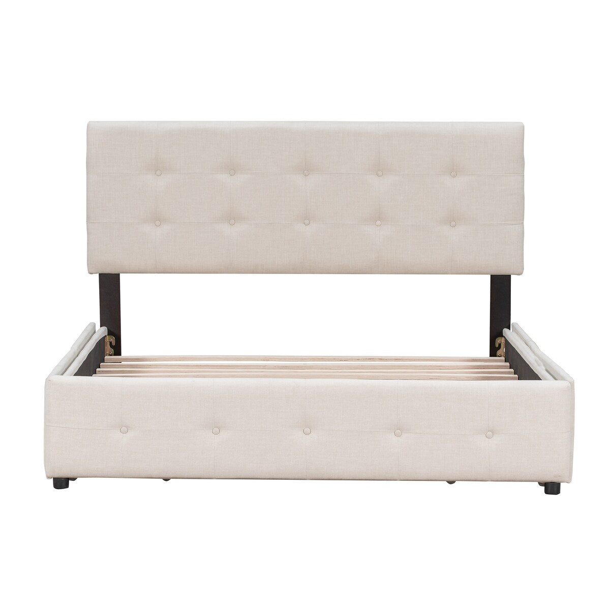 Queen Upholstered Platform Bed, Classic Headboard, 4 Drawers, Linen Fabric, No Box Spring
