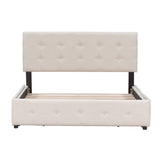 Queen Upholstered Platform Bed, Classic Headboard, 4 Drawers, Linen Fabric, No Box Spring