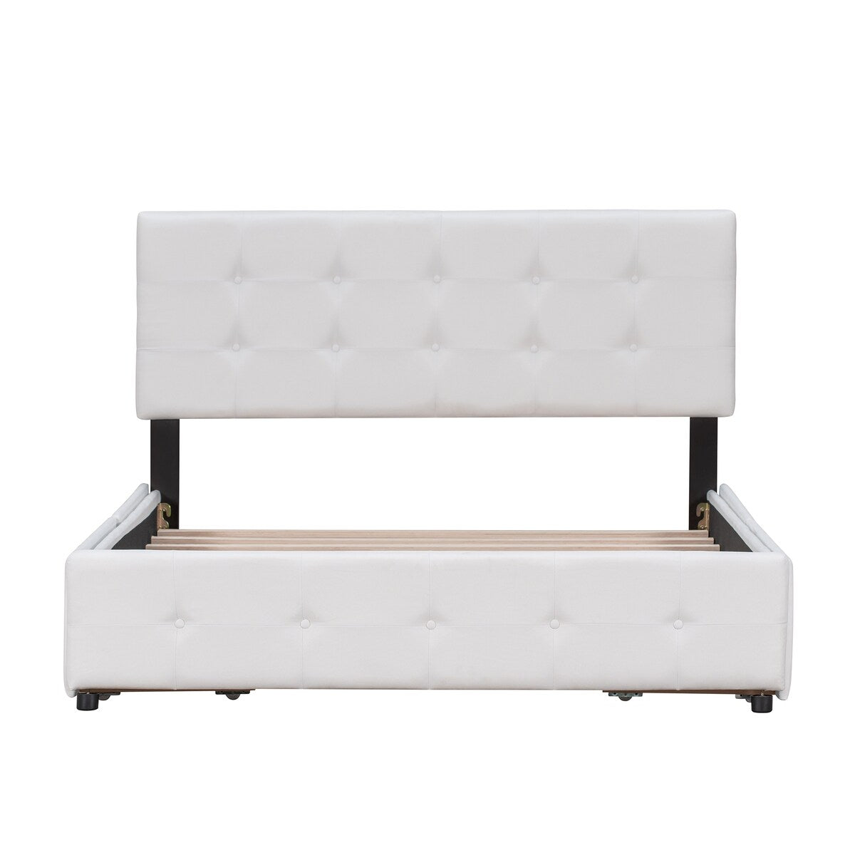 Queen Upholstered Platform Bed, Classic Headboard, 4 Drawers, Linen Fabric, No Box Spring