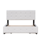 Queen Upholstered Platform Bed, Classic Headboard, 4 Drawers, Linen Fabric, No Box Spring
