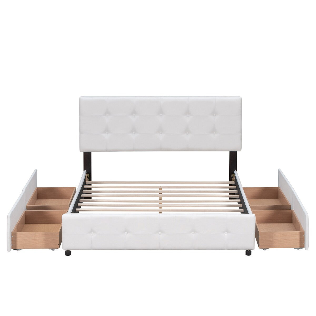 Queen Upholstered Platform Bed, Classic Headboard, 4 Drawers, Linen Fabric, No Box Spring