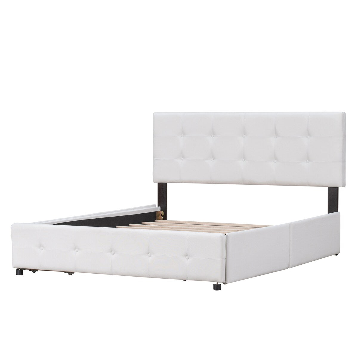Queen Upholstered Platform Bed, Classic Headboard, 4 Drawers, Linen Fabric, No Box Spring