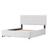 Queen Upholstered Platform Bed, Classic Headboard, 4 Drawers, Linen Fabric, No Box Spring