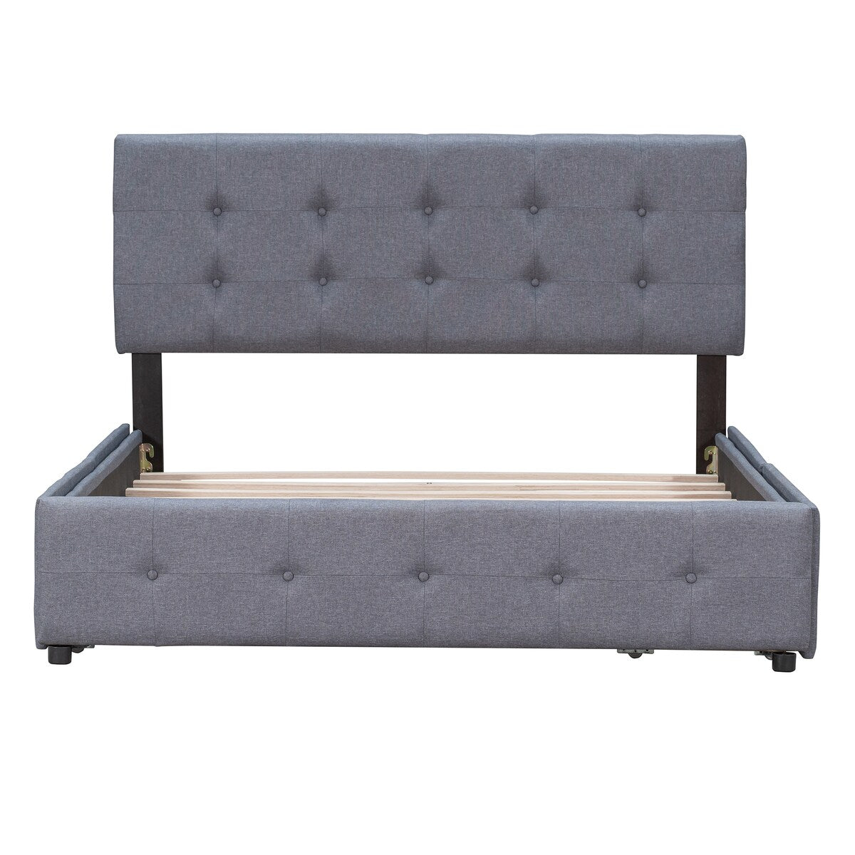 Queen Upholstered Platform Bed, Classic Headboard, 4 Drawers, Linen Fabric, No Box Spring