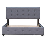 Queen Upholstered Platform Bed, Classic Headboard, 4 Drawers, Linen Fabric, No Box Spring