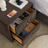 Queen bed with one nightstand, Beautiful line stripe cushion headboard , strong wooden slats + metal legs with Electroplate