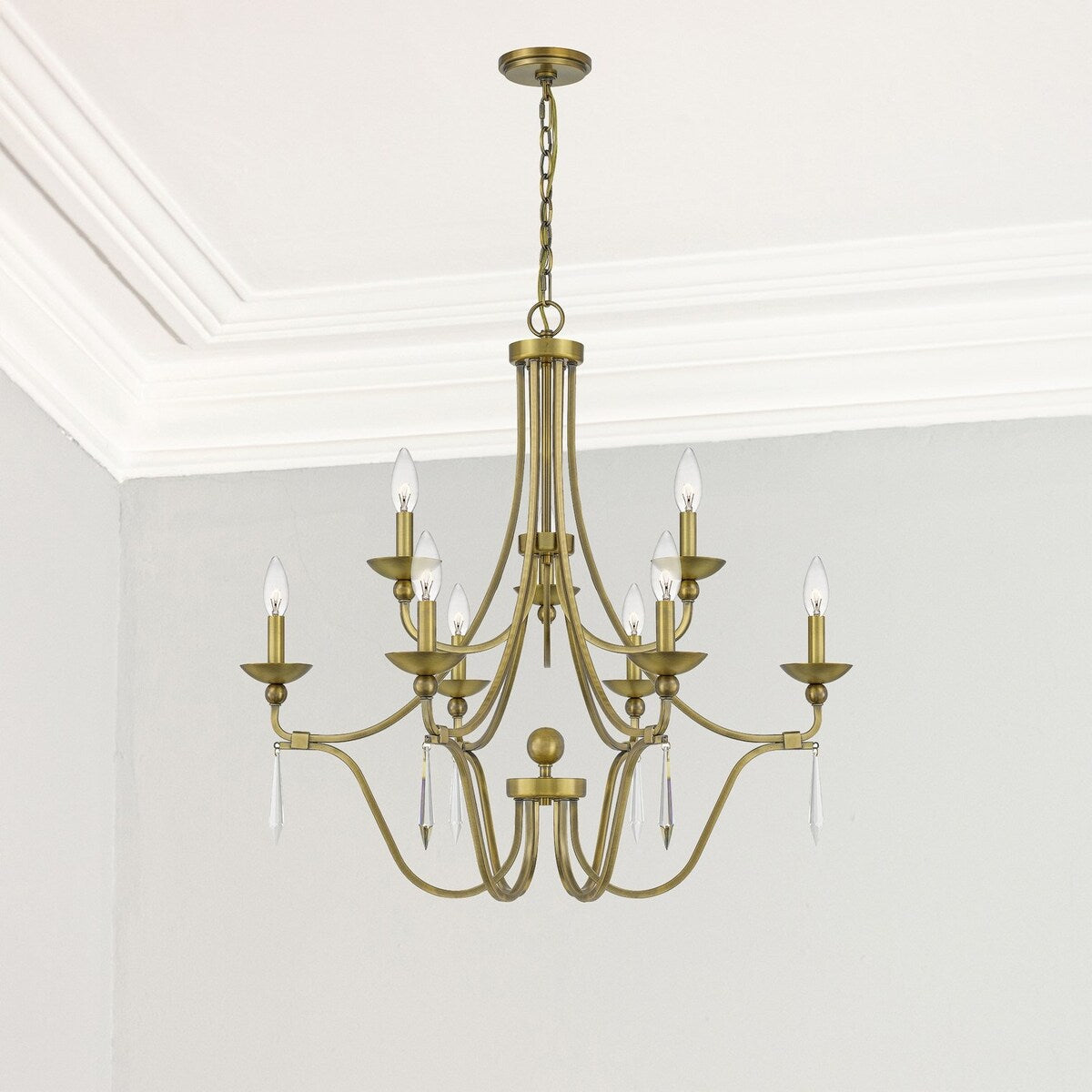 Quentin Designs Nine Light Chandelier Isabella Aged Brass - Exact Size
