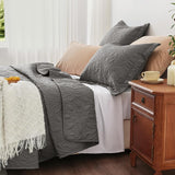 Quilt Set Full Queen Size 3 Piece,Lightweight Soft Coverlet Modern Style Squares Pattern Bedspread Set(1 Quilt,2 Pillow Shams)