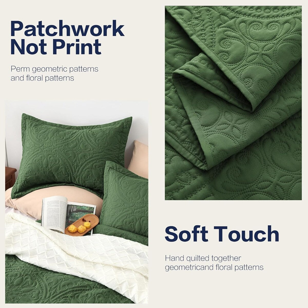 Quilt Set Full Queen Size 3 Piece,Lightweight Soft Coverlet Modern Style Squares Pattern Bedspread Set(1 Quilt,2 Pillow Shams)