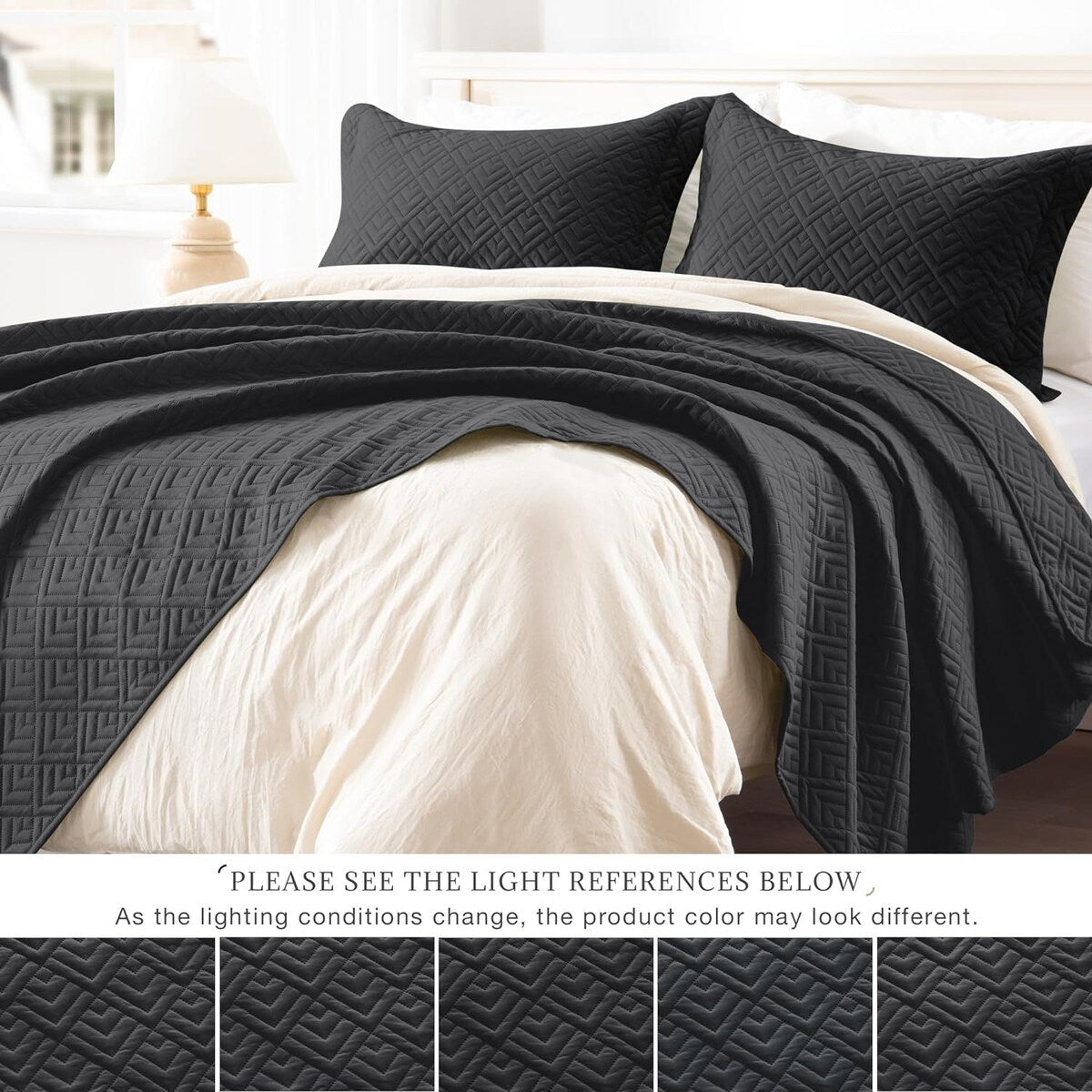 Quilt Set Full Queen Size 3 Piece,Lightweight Soft Coverlet Modern Style Squares Pattern Bedspread Set(1 Quilt,2 Pillow Shams)