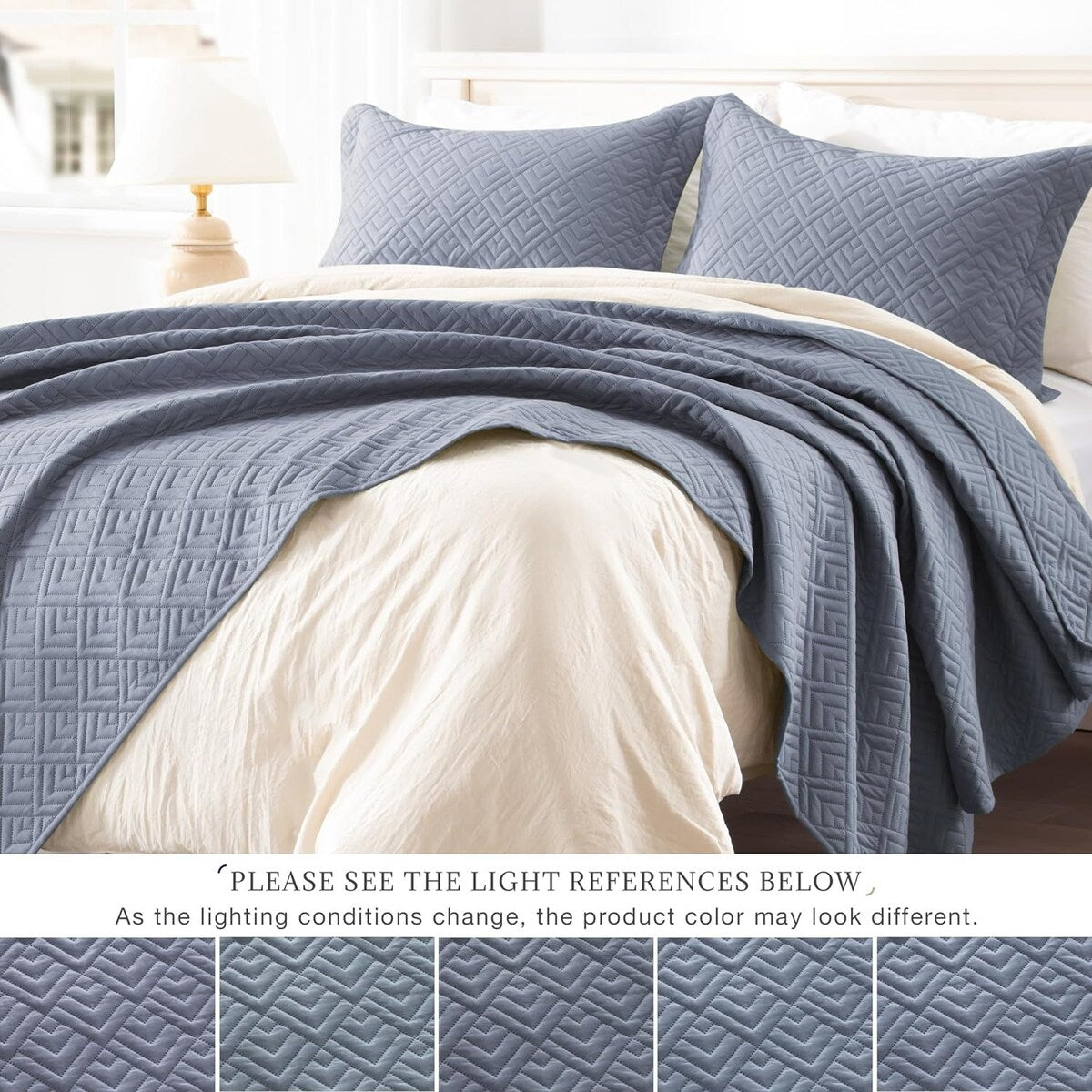 Quilt Set Full Queen Size 3 Piece,Lightweight Soft Coverlet Modern Style Squares Pattern Bedspread Set(1 Quilt,2 Pillow Shams)